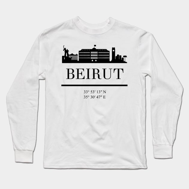 BEIRUT LEBANON BLACK SILHOUETTE SKYLINE ART Long Sleeve T-Shirt by deificusArt